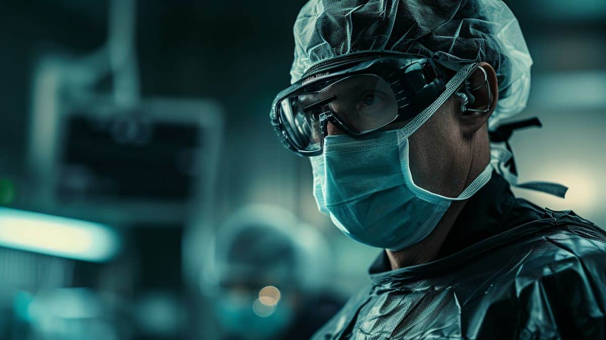Surgeon preparing for a groundbreaking Neuralink implant operation.