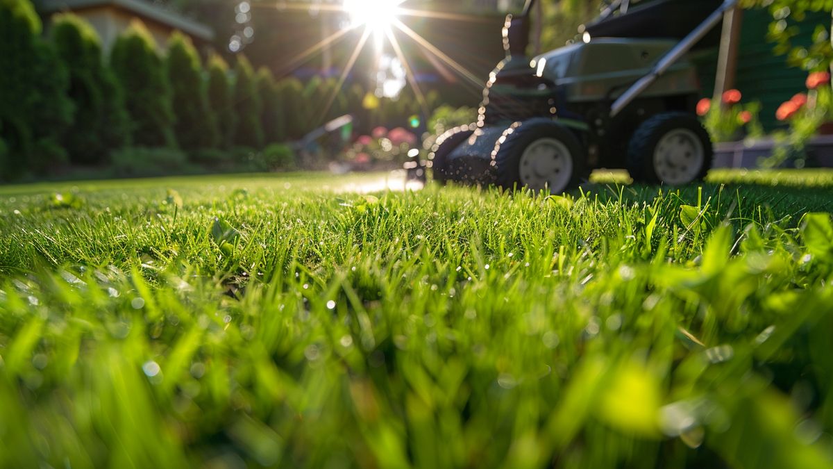 Maintaining a dense and green lawn by proper care and attention.